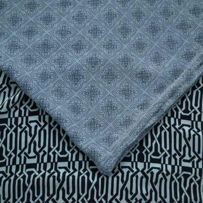 Indian Vintage Gray & Black Saree Pure Crepe Silk Printed Sari Craft Fabric 6yd Sewing Soft Wrap Dress making Crafting Quilting