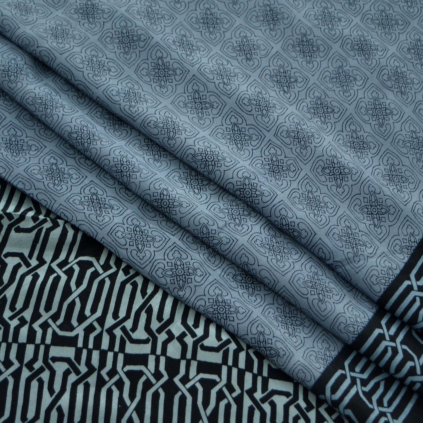 Indian Vintage Gray & Black Saree Pure Crepe Silk Printed Sari Craft Fabric 6yd Sewing Soft Wrap Dress making Crafting Quilting