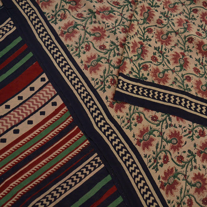 Indian Vintage Sari Beige Pure Georgette Silk Printed Sarees 5Yd Craft Fabric Sewing Quilting Dress making Crafting Quilting Upcycle