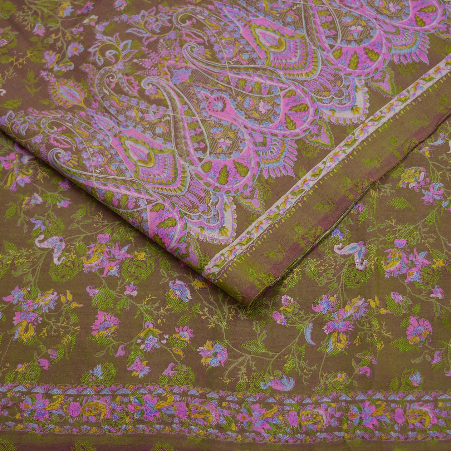 Indian Vintage Sari Green & Pink Pure Silk Printed Sarees 5yd Sewing Craft Fabric Dress Making  Soft Wrap Upcycle Used Quilting Crafting