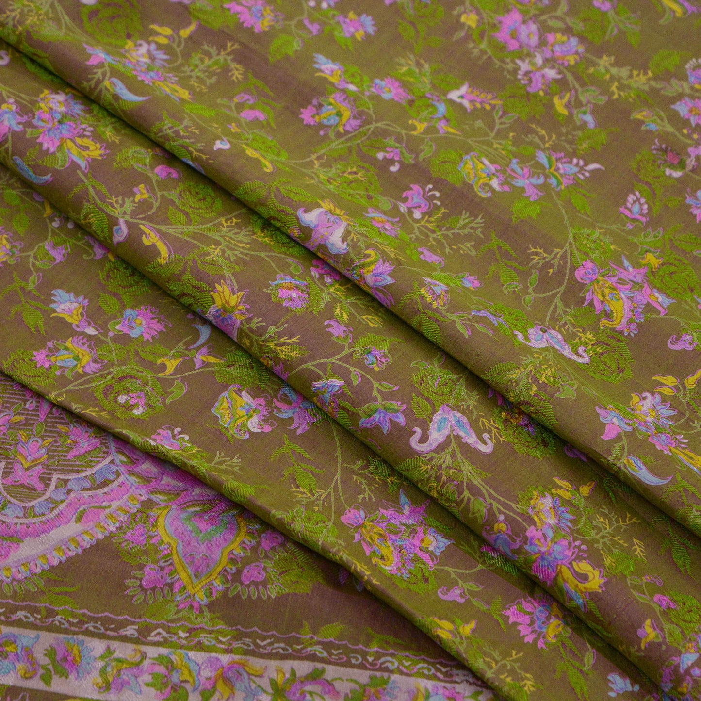 Indian Vintage Sari Green & Pink Pure Silk Printed Sarees 5yd Sewing Craft Fabric Dress Making  Soft Wrap Upcycle Used Quilting Crafting
