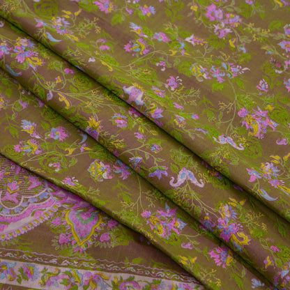 Indian Vintage Sari Green & Pink Pure Silk Printed Sarees 5yd Sewing Craft Fabric Dress Making  Soft Wrap Upcycle Used Quilting Crafting
