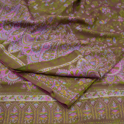 Indian Vintage Sari Green & Pink Pure Silk Printed Sarees 5yd Sewing Craft Fabric Dress Making  Soft Wrap Upcycle Used Quilting Crafting