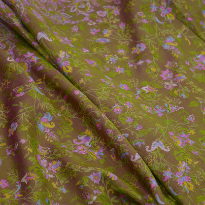 Indian Vintage Sari Green & Pink Pure Silk Printed Sarees 5yd Sewing Craft Fabric Dress Making  Soft Wrap Upcycle Used Quilting Crafting