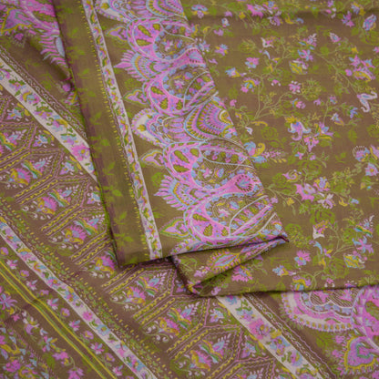 Indian Vintage Sari Green & Pink Pure Silk Printed Sarees 5yd Sewing Craft Fabric Dress Making  Soft Wrap Upcycle Used Quilting Crafting