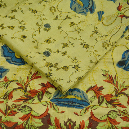 Indian Vintage Sari Green Pure Silk Printed Sarees 5yd Sewing Craft Fabric Dress Making  Soft Floral Wrap Upcycle Used Quilting Crafting