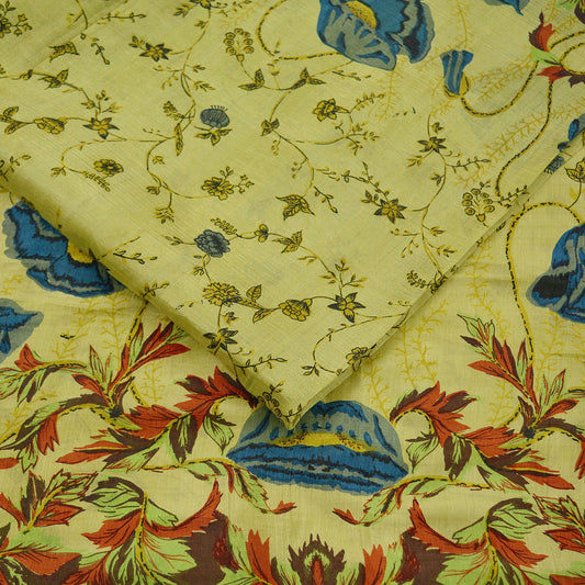 Indian Vintage Sari Green Pure Silk Printed Sarees 5yd Sewing Craft Fabric Dress Making  Soft Floral Wrap Upcycle Used Quilting Crafting