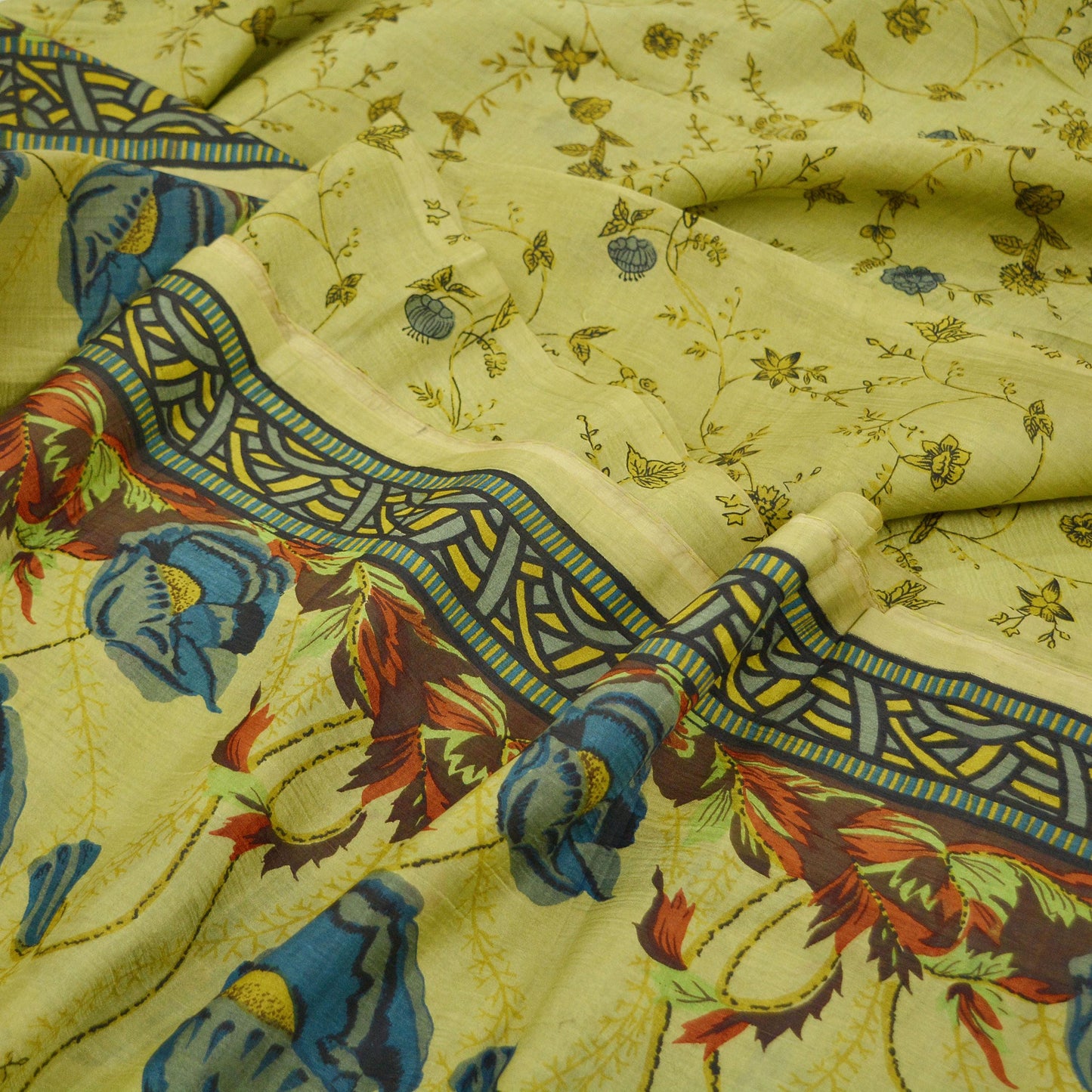 Indian Vintage Sari Green Pure Silk Printed Sarees 5yd Sewing Craft Fabric Dress Making  Soft Floral Wrap Upcycle Used Quilting Crafting