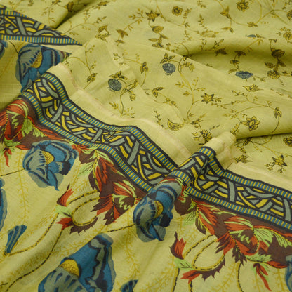 Indian Vintage Sari Green Pure Silk Printed Sarees 5yd Sewing Craft Fabric Dress Making  Soft Floral Wrap Upcycle Used Quilting Crafting