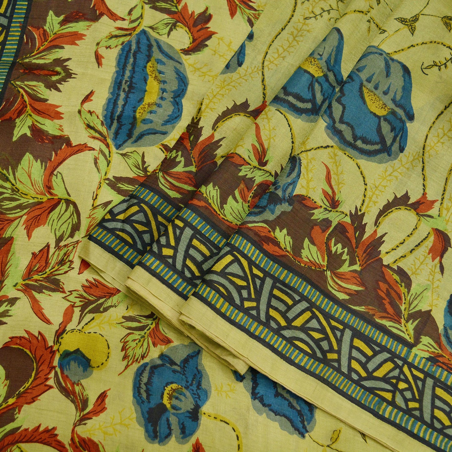 Indian Vintage Sari Green Pure Silk Printed Sarees 5yd Sewing Craft Fabric Dress Making  Soft Floral Wrap Upcycle Used Quilting Crafting