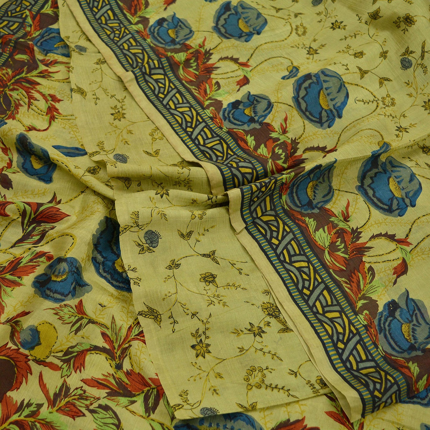 Indian Vintage Sari Green Pure Silk Printed Sarees 5yd Sewing Craft Fabric Dress Making  Soft Floral Wrap Upcycle Used Quilting Crafting