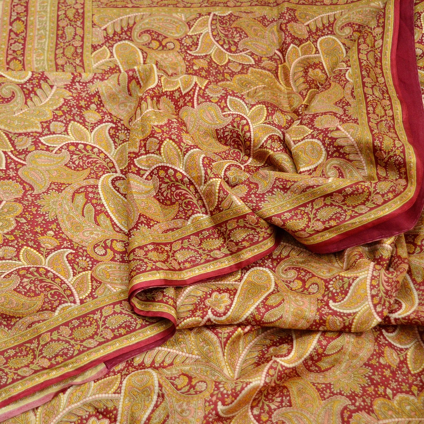 Indian Vintage Sari Dark Red 100% Pure Silk Printed Sarees Craft Fabric 6yard Sewing DressMaking Soft Paisley Crafting Quilting Upcycle