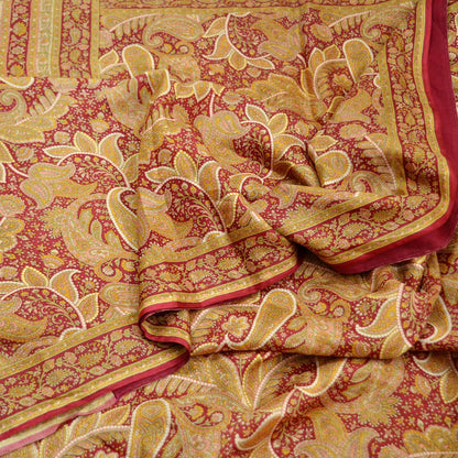 Indian Vintage Sari Dark Red 100% Pure Silk Printed Sarees Craft Fabric 6yard Sewing DressMaking Soft Paisley Crafting Quilting Upcycle