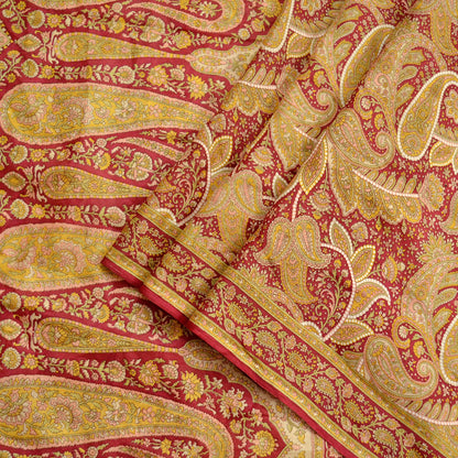 Indian Vintage Sari Dark Red 100% Pure Silk Printed Sarees Craft Fabric 6yard Sewing DressMaking Soft Paisley Crafting Quilting Upcycle