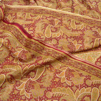 Indian Vintage Sari Dark Red 100% Pure Silk Printed Sarees Craft Fabric 6yard Sewing DressMaking Soft Paisley Crafting Quilting Upcycle