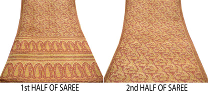 Indian Vintage Sari Dark Red 100% Pure Silk Printed Sarees Craft Fabric 6yard Sewing DressMaking Soft Paisley Crafting Quilting Upcycle