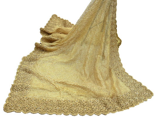 Indian Pre-owned Heavy Wedding Dupatta Golden Pure Tissue Silk Long Stole Hand Embroidered By Designer Abu Jani Scarves Bridal Veil