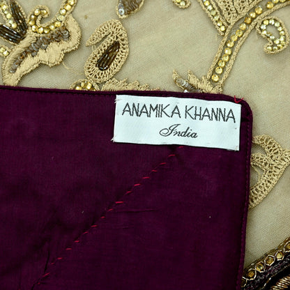 Indian Pre-owned Sari Olive Green Net/Mesh Hand Embroidered Anamika Khanna Designer Sarees Ethnic 6Yd Sewing  Zardozi, Zari Wedding Sarees