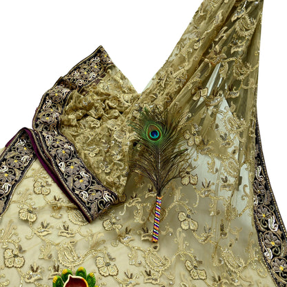 Indian Pre-owned Sari Olive Green Net/Mesh Hand Embroidered Anamika Khanna Designer Sarees Ethnic 6Yd Sewing  Zardozi, Zari Wedding Sarees