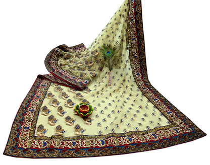 Indian Pre-owned Sari Ivory Net/Mesh Hand Embroidered Anamika Khanna Designer Sarees Ethnic 6Yd Sewing  Zardozi, Zari Wedding Sarees