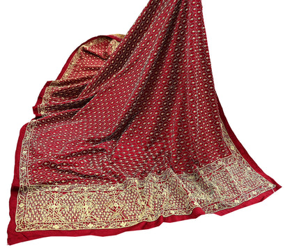 Indian Vintage Heavy Wedding Red Dupatta Pure Satin Silk Long Stole Hand Embroidered Scarves Golden Zardozi Bridal veil