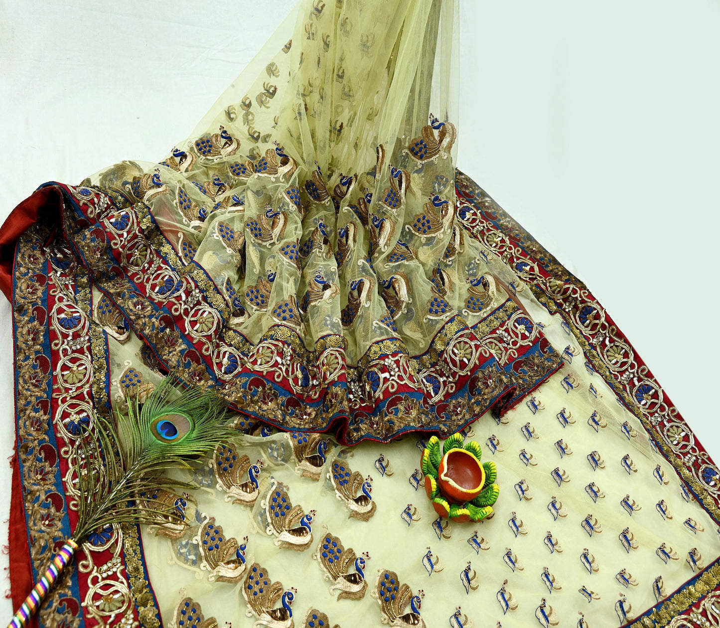 Indian Pre-owned Sari Ivory Net/Mesh Hand Embroidered Anamika Khanna Designer Sarees Ethnic 6Yd Sewing  Zardozi, Zari Wedding Sarees