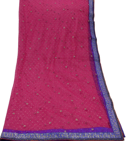 Indian Pre-owned Pink Net/Mesh Hand Embroidered Ritu Kumar Designer Dupatta Ethnic Bollywood Party Wear