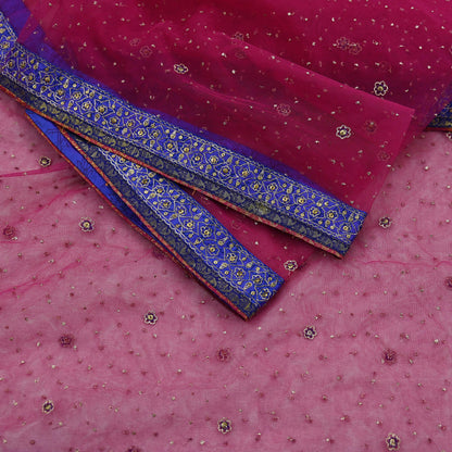 Indian Pre-owned Pink Net/Mesh Hand Embroidered Ritu Kumar Designer Dupatta Ethnic Bollywood Party Wear