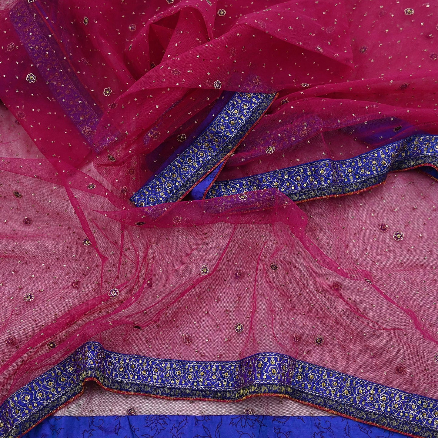 Indian Pre-owned Pink Net/Mesh Hand Embroidered Ritu Kumar Designer Dupatta Ethnic Bollywood Party Wear