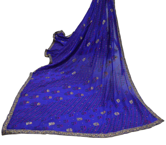 Indian Pre-owned Purple Pure Silk Hand Embroidered Ritu Kumar Designer Dupatta Ethnic Bollywood Party Wear