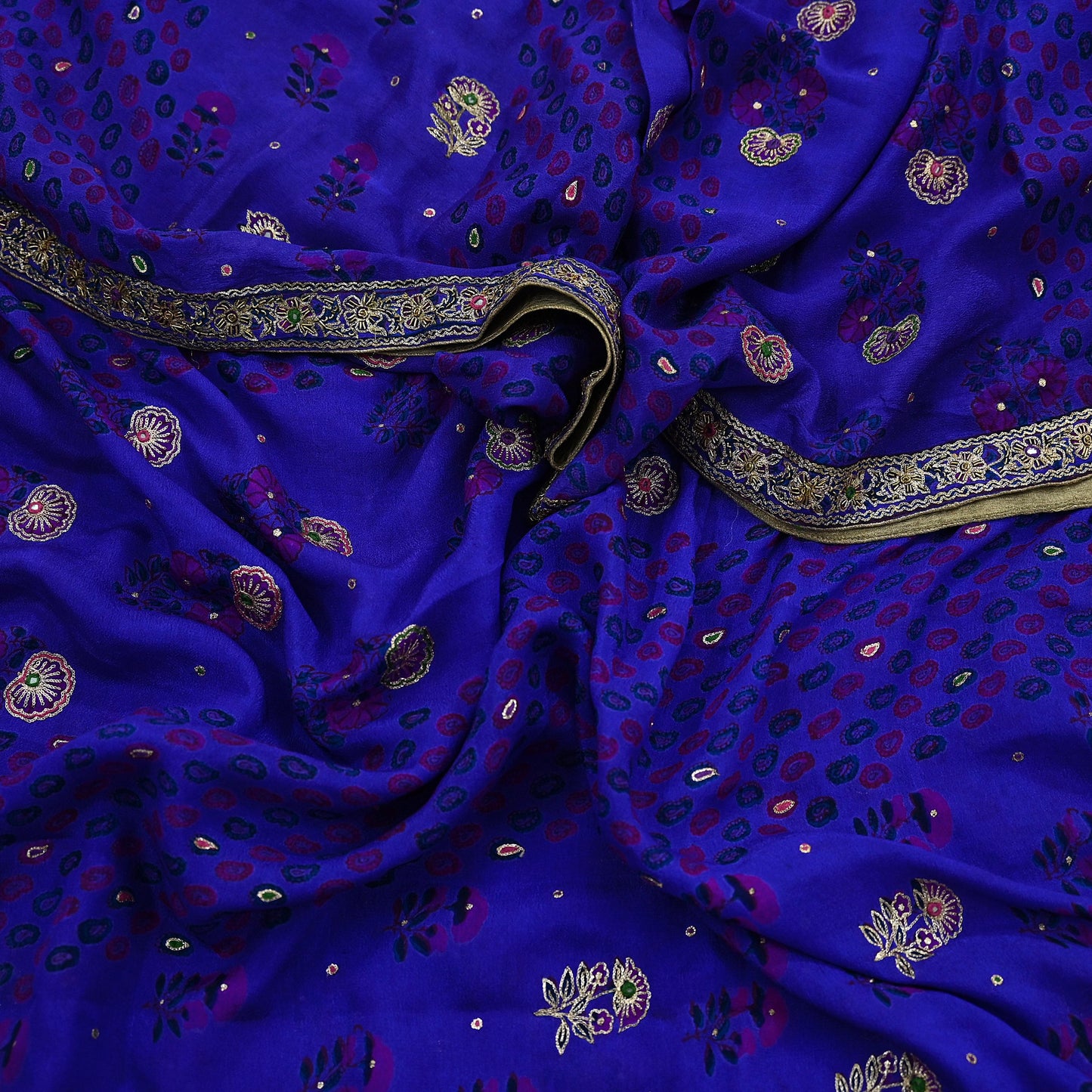 Indian Pre-owned Purple Pure Silk Hand Embroidered Ritu Kumar Designer Dupatta Ethnic Bollywood Party Wear