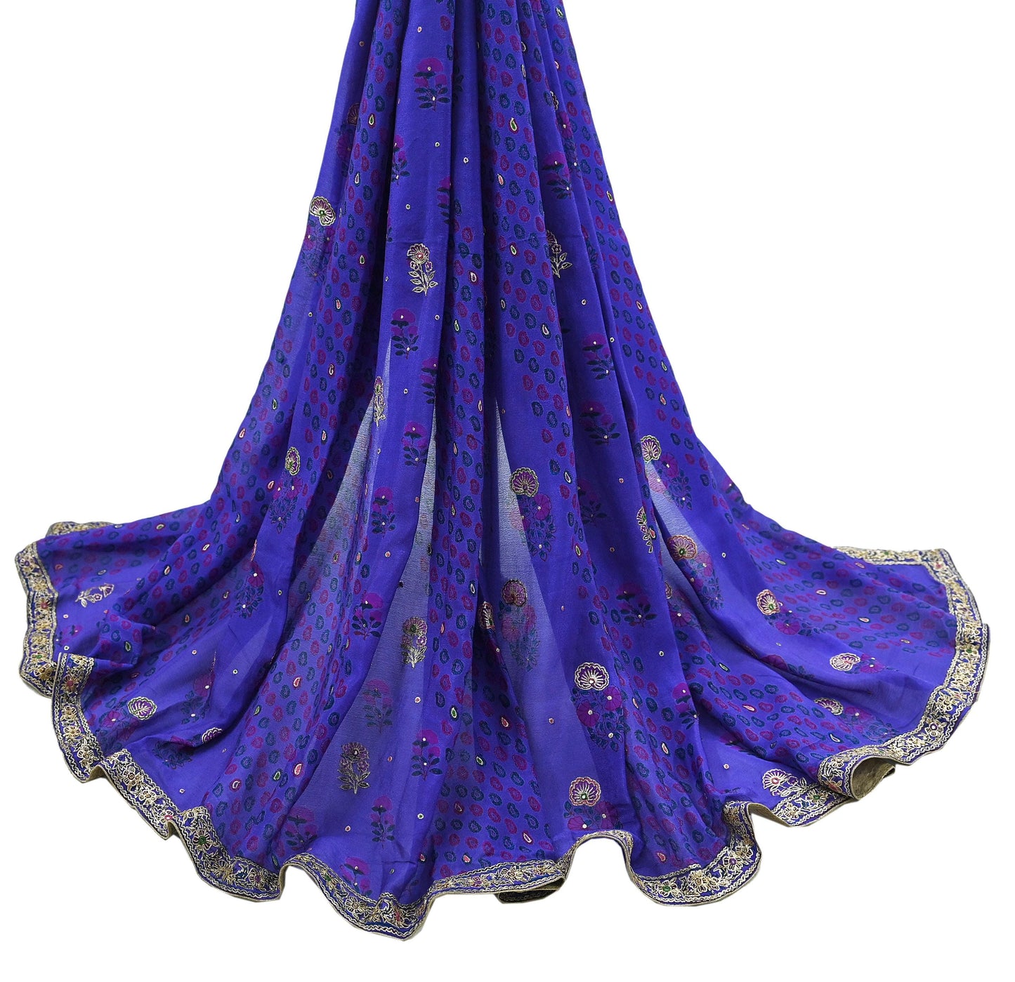 Indian Pre-owned Purple Pure Silk Hand Embroidered Ritu Kumar Designer Dupatta Ethnic Bollywood Party Wear