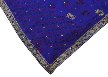 Indian Pre-owned Purple Pure Silk Hand Embroidered Ritu Kumar Designer Dupatta Ethnic Bollywood Party Wear