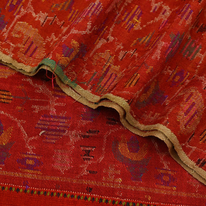 Indian Antique 64 Years old Rare Vintage Red Pure Woolen Handmade Jamawar Kani Weave work Shawl Long Throw Stole Warm Floral & Paisley