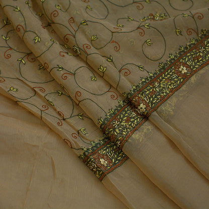 Indian Vintage Beige Dupatta Pure Chiffon silk Long Stole Hand Embroidered Scarves Floral Design Stole Veil Wrap Zardozi/ Dabka