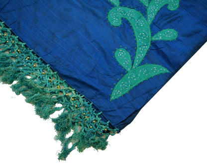 Indian Vintage Blue Dupatta Long Stole Pure Silk Hand Embroidered Scarves Veil Scarf Wrap Hippie Boho Zardozi/ Dabka