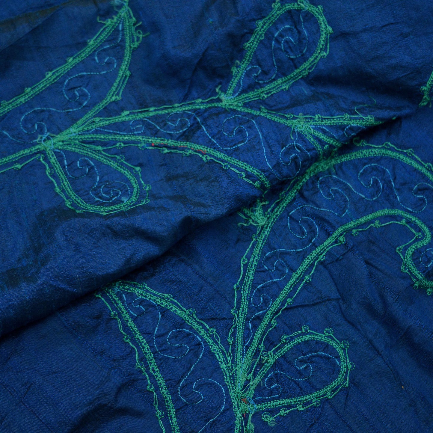 Indian Vintage Blue Dupatta Long Stole Pure Silk Hand Embroidered Scarves Veil Scarf Wrap Hippie Boho Zardozi/ Dabka