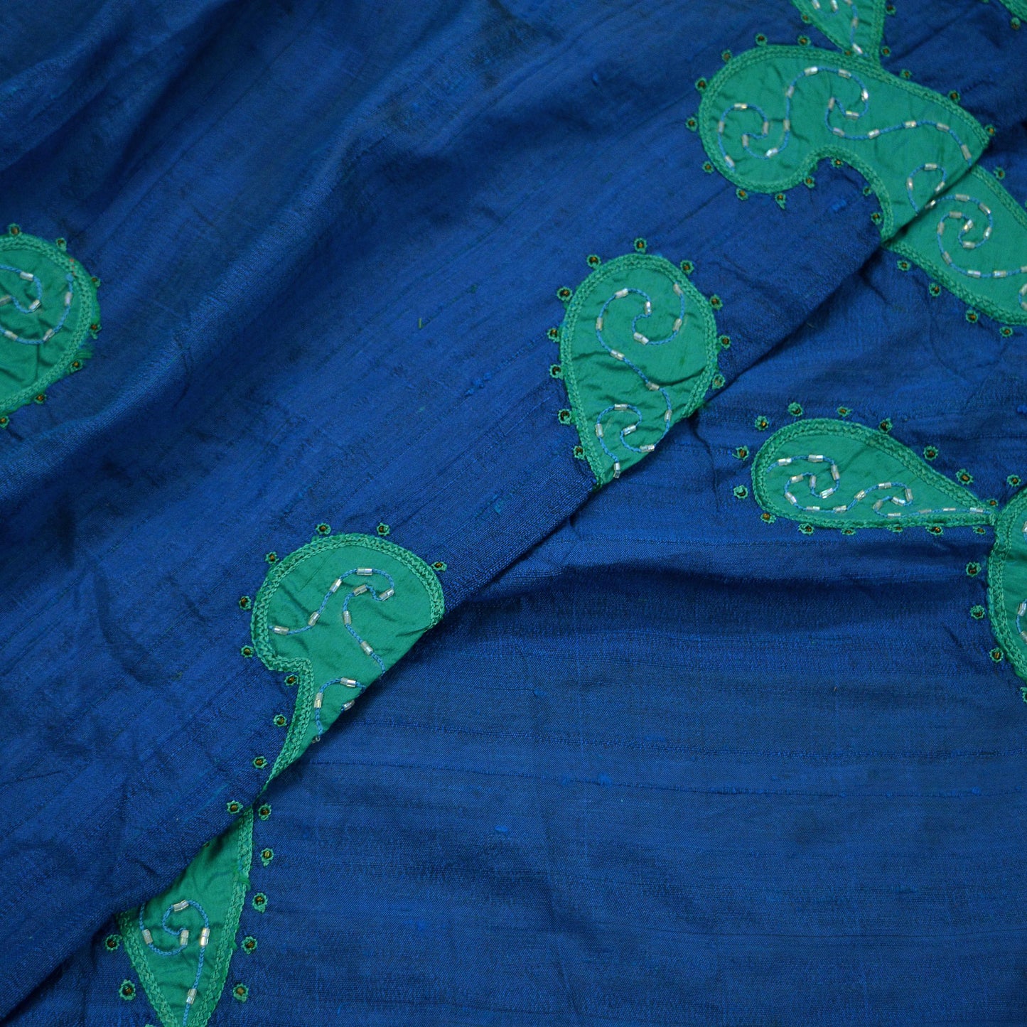 Indian Vintage Blue Dupatta Long Stole Pure Silk Hand Embroidered Scarves Veil Scarf Wrap Hippie Boho Zardozi/ Dabka