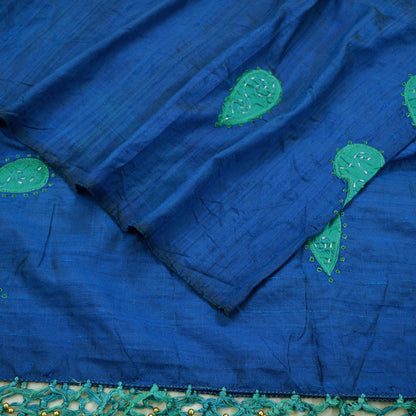 Indian Vintage Blue Dupatta Long Stole Pure Silk Hand Embroidered Scarves Veil Scarf Wrap Hippie Boho Zardozi/ Dabka