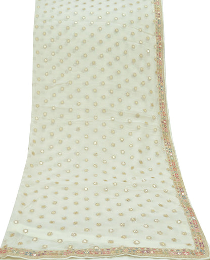 Indian Vintage Ivory Dupatta Pure Georgette silk Long Stole Hand Embroidered Scarves Stole Veil Wrap Sequins