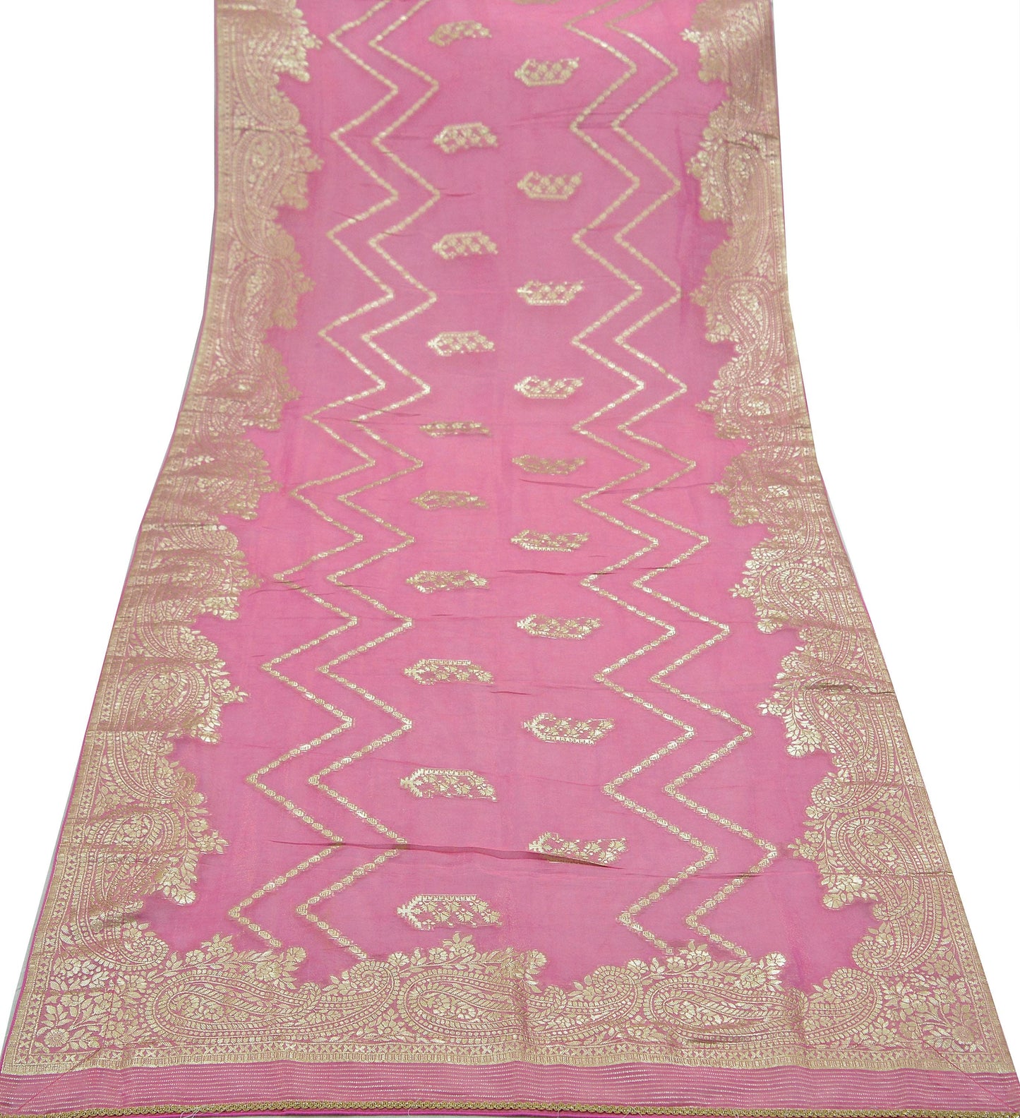 Indian Vintage Pink Dupatta Long Stole Georgette Hand Woven Brocade Scarves Veil Scarf Wrap Hippie Boho Soft Floral