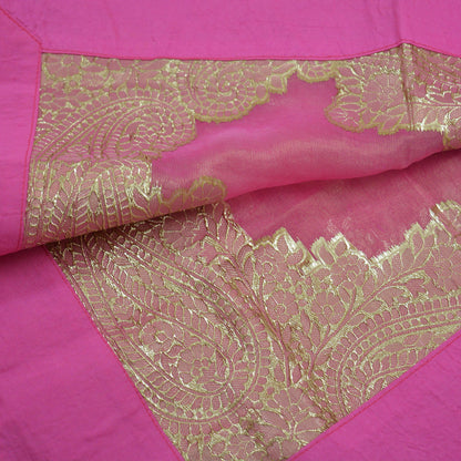 Indian Vintage Pink Dupatta Long Stole Georgette Hand Woven Brocade Scarves Veil Scarf Wrap Hippie Boho Soft Floral