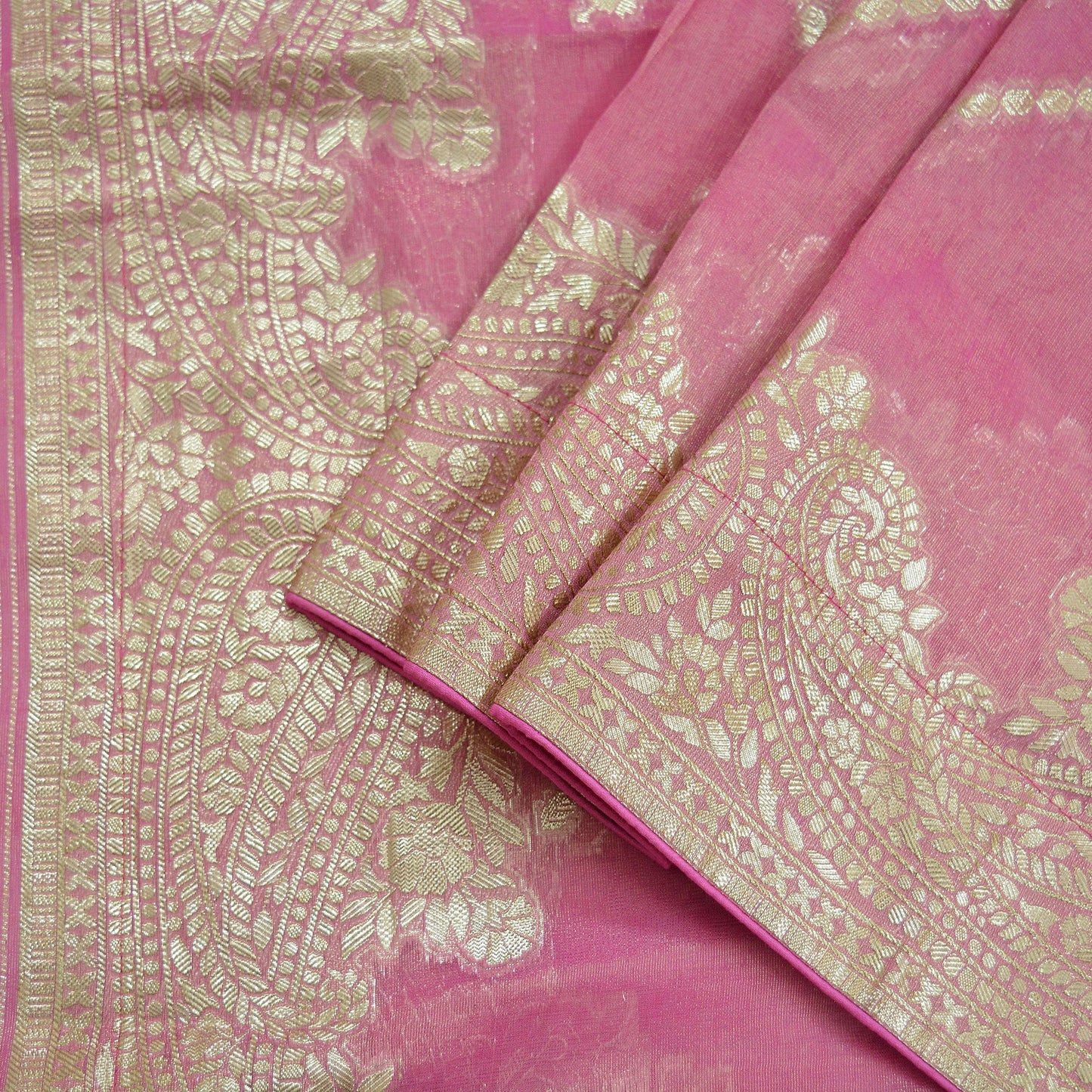 Indian Vintage Pink Dupatta Long Stole Georgette Hand Woven Brocade Scarves Veil Scarf Wrap Hippie Boho Soft Floral