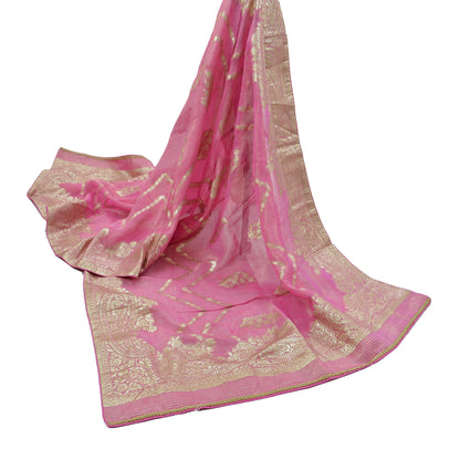 Indian Vintage Pink Dupatta Long Stole Georgette Hand Woven Brocade Scarves Veil Scarf Wrap Hippie Boho Soft Floral