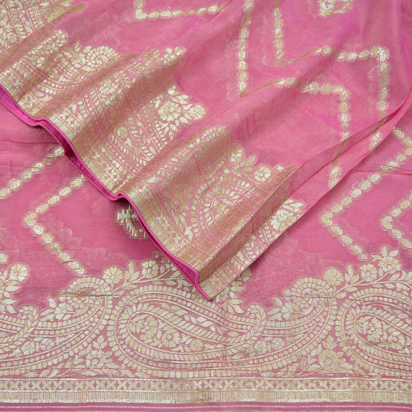 Indian Vintage Pink Dupatta Long Stole Georgette Hand Woven Brocade Scarves Veil Scarf Wrap Hippie Boho Soft Floral