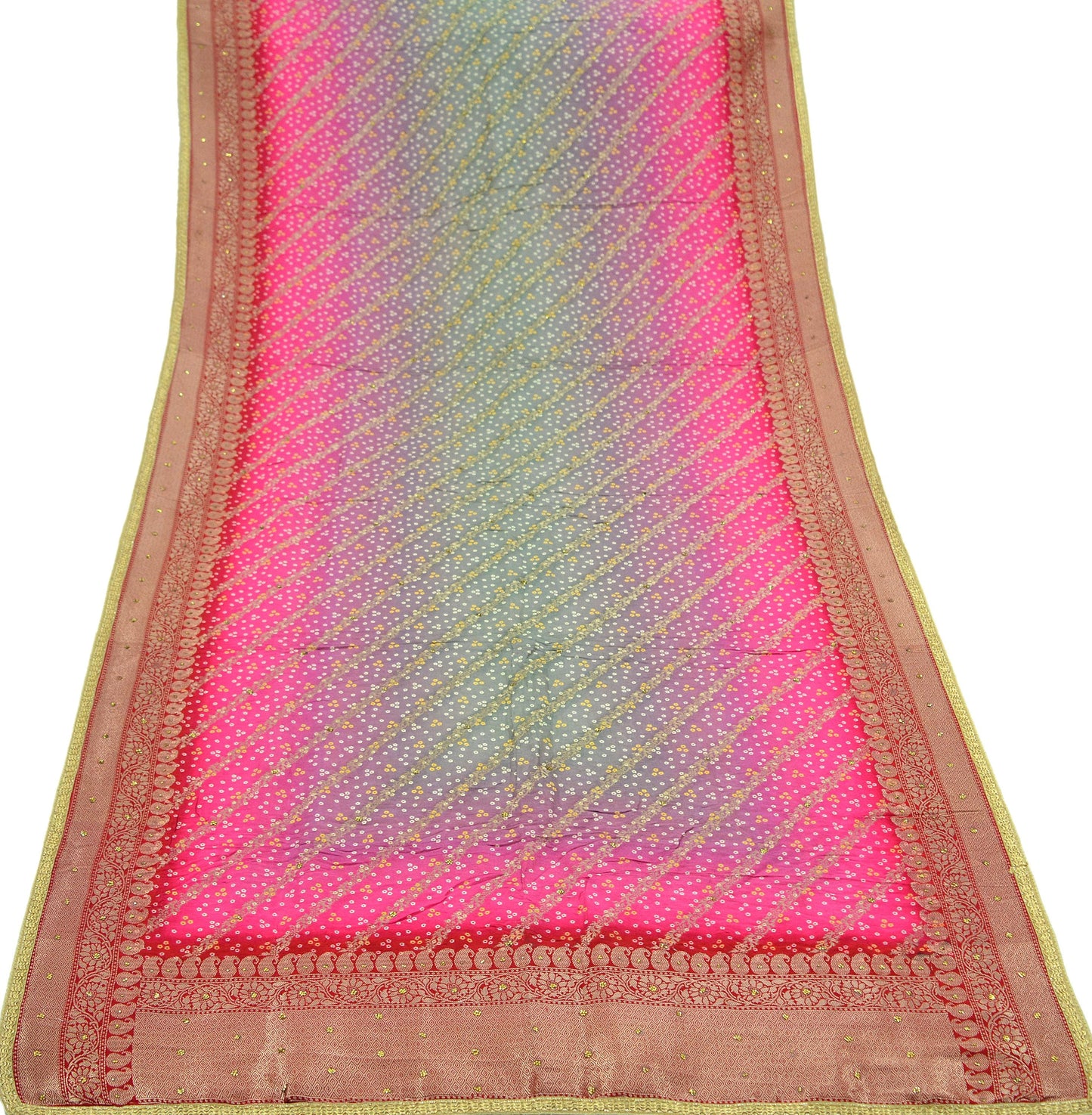 Women Indian Vintage Dupatta Red & Pink Long Stole Blend Silk Woven Bandhani Veil Scarves soft Boho Wrap Bridal/ Wedding Hijab