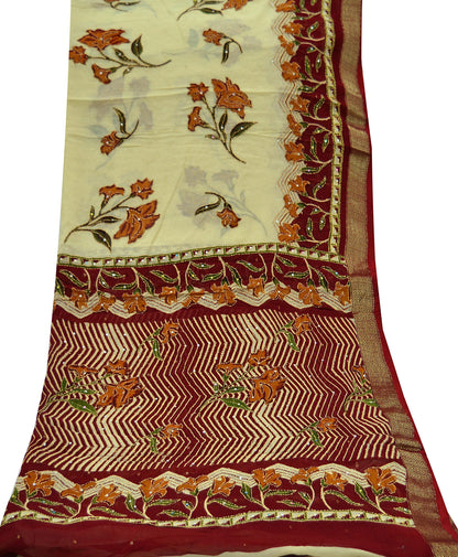 Indian Vintage Dupatta Long Stole Hand Embroidered kantha stole Blend Cotton Scarves Veil Wrap Soft Floral Sequins