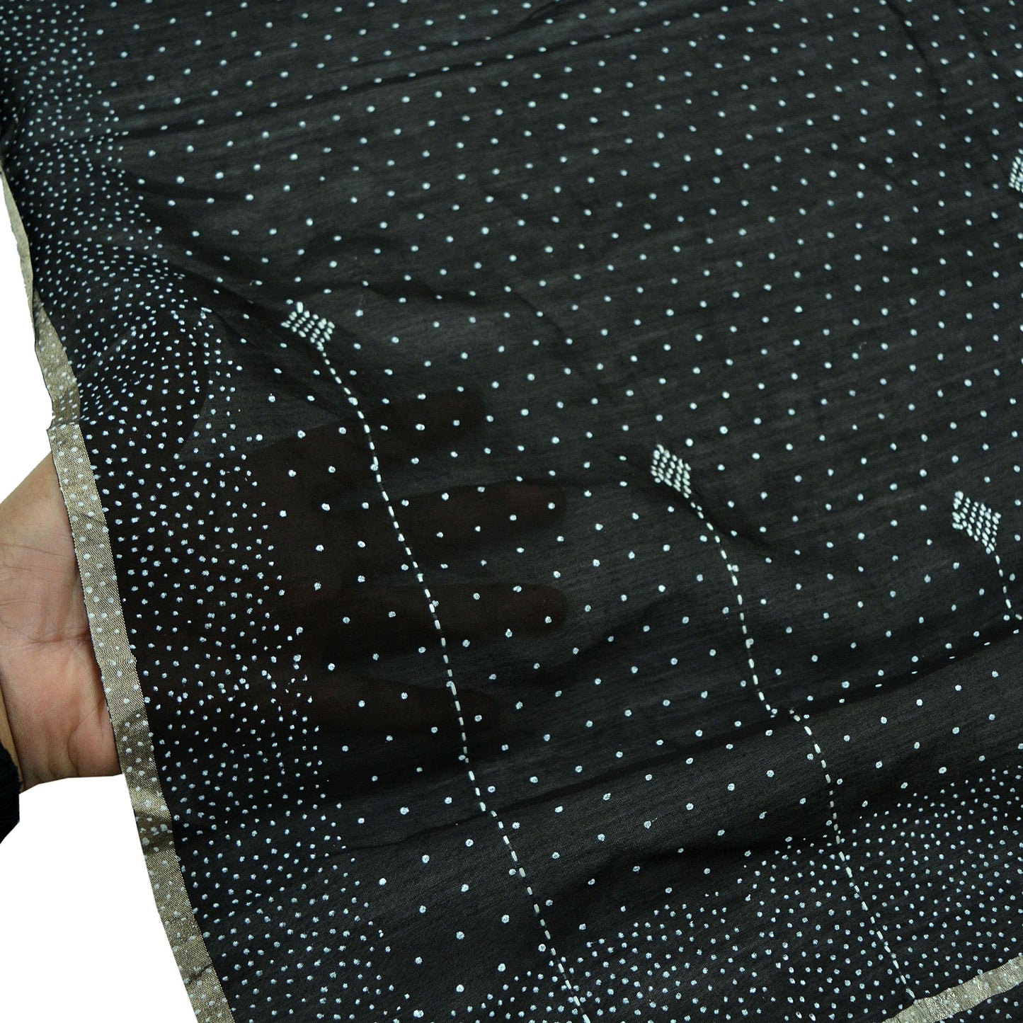 Indian Vintage Black Dupatta Long Stole Block Print Pure Chanderi Silk Scarves Veil Zari