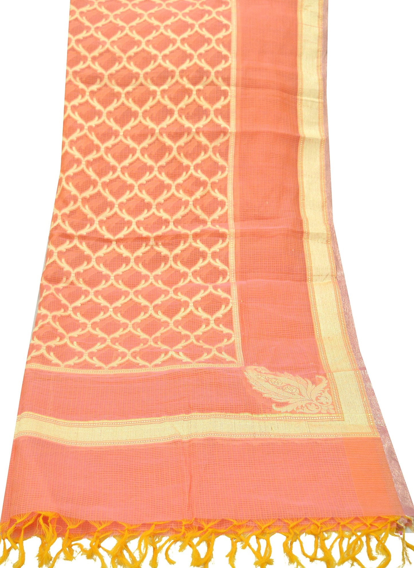 Indian Vintage Dupatta Peach Organza Long Stole Woven Scarves Veil Zari Soft Floral Design