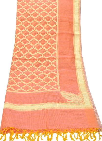 Indian Vintage Dupatta Peach Organza Long Stole Woven Scarves Veil Zari Soft Floral Design